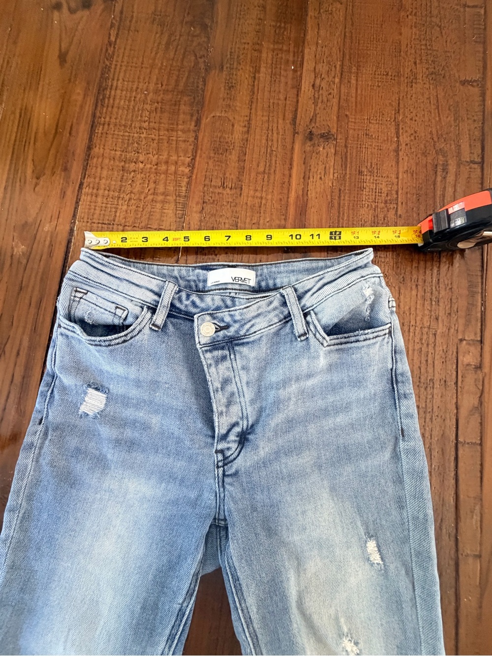 Vervet Light Blue Distressed Flare Jeans — Women's High-Rise Flared Denim 28 - Picture 12 of 12